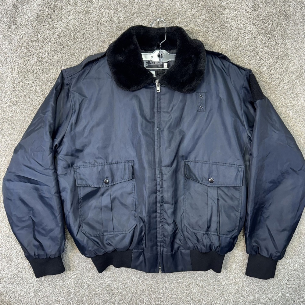 Tact Squad Jacket Mens L 1000 Navy Blue Faux Fur Collar Bomber EUC